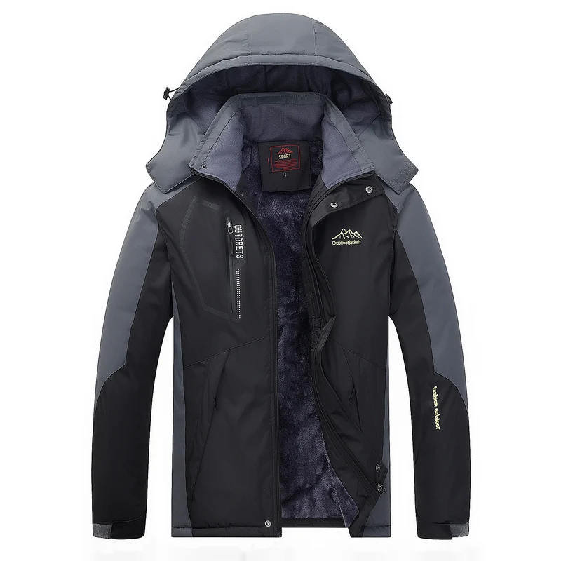 Herren wasserabweisende Outdoorjacke mit Teddyfleece-Innenlage, verstellbarer Kapuze und Multifunktions-Taschen Nord Taschen