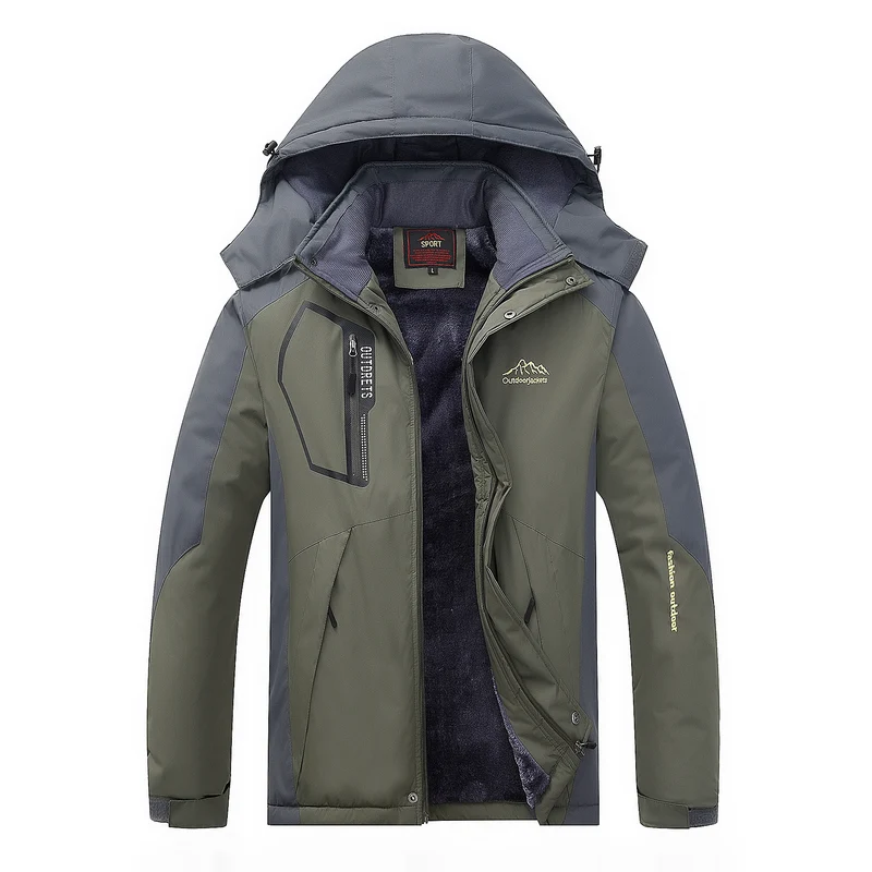 Herren wasserabweisende Outdoorjacke mit Teddyfleece-Innenlage, verstellbarer Kapuze und Multifunktions-Taschen Nord Taschen