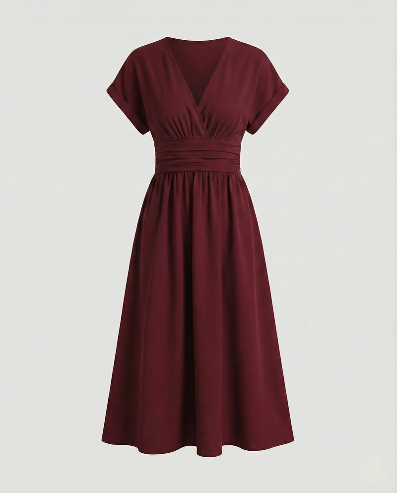 Freizeitkleid Damen Midikleid V-Ausschnitt - Arvani