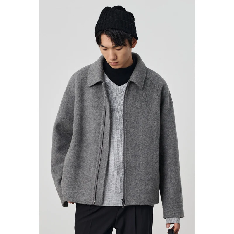 Herren Boxy‑Wollblouson mit verdecktem Zwei‑Wege‑Reißverschluss und Hemdkragen Nord Taschen