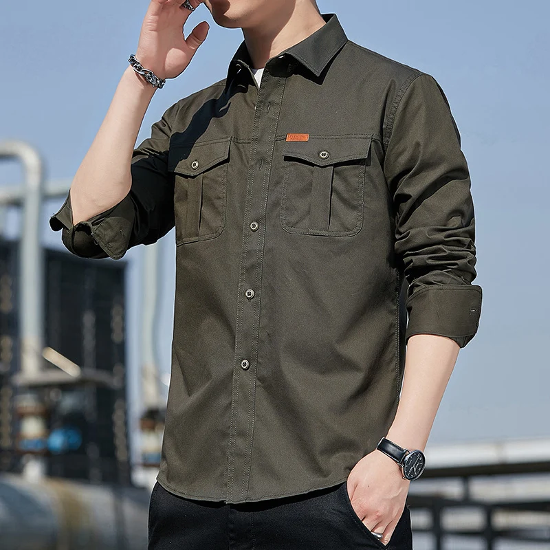 Herren leichtes Utility-Overshirt aus Baumwoll-Canvas mit Brustpattentaschen Nord Taschen