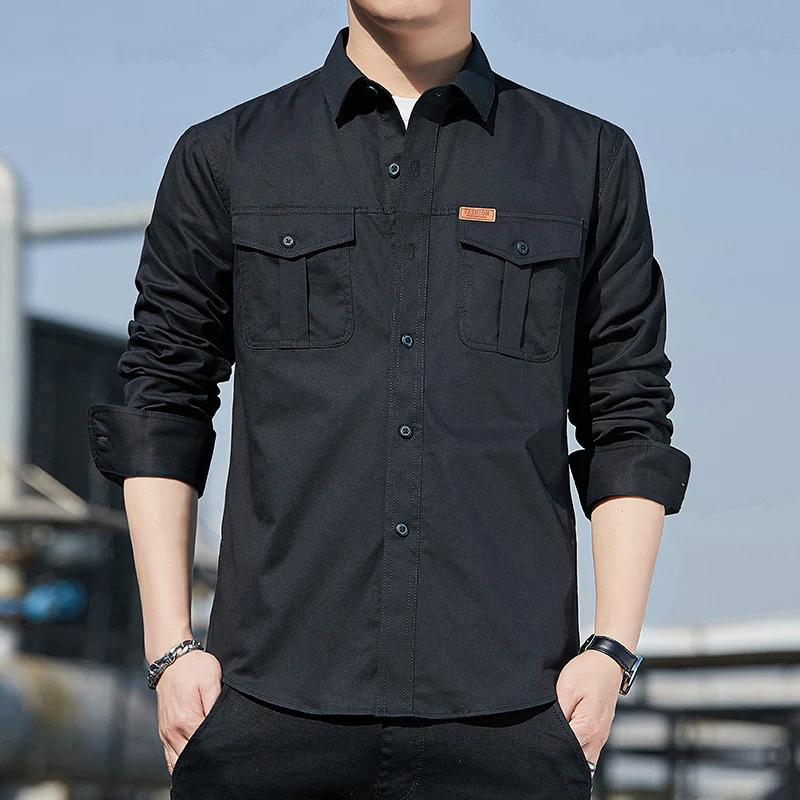 Herren leichtes Utility-Overshirt aus Baumwoll-Canvas mit Brustpattentaschen Nord Taschen