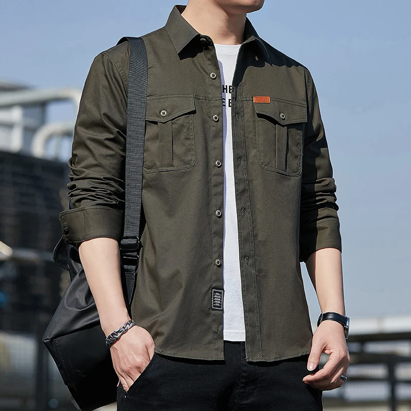 Herren leichtes Utility-Overshirt aus Baumwoll-Canvas mit Brustpattentaschen Nord Taschen