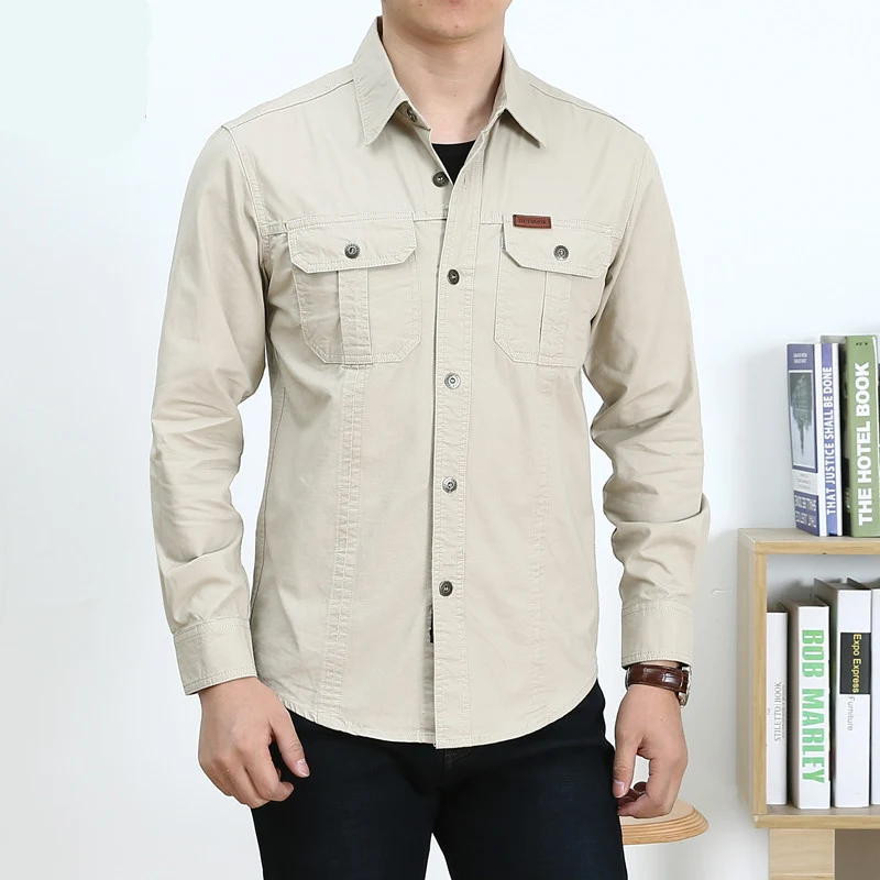 Herren Leichtes Canvas-Overshirt im Utility‑Stil mit Brustpattentaschen und Hemdkragen Nord Taschen