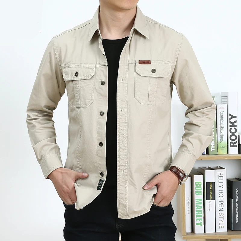 Herren Leichtes Canvas-Overshirt im Utility‑Stil mit Brustpattentaschen und Hemdkragen Nord Taschen
