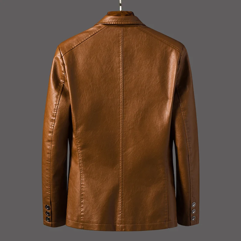 Herren Lederblazer im Sakko-Schnitt mit Reverskragen und Pattentaschen Nord Taschen