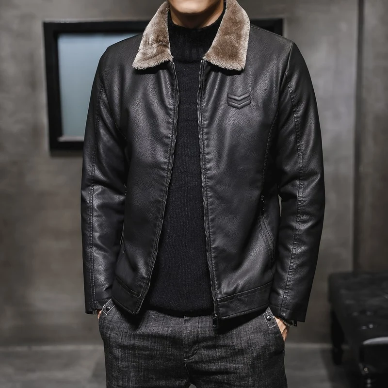 Herren Lässige Lederoptik-Jacke mit Teddykragen, Reißverschlusstaschen und schmaler Silhouette Nord Taschen