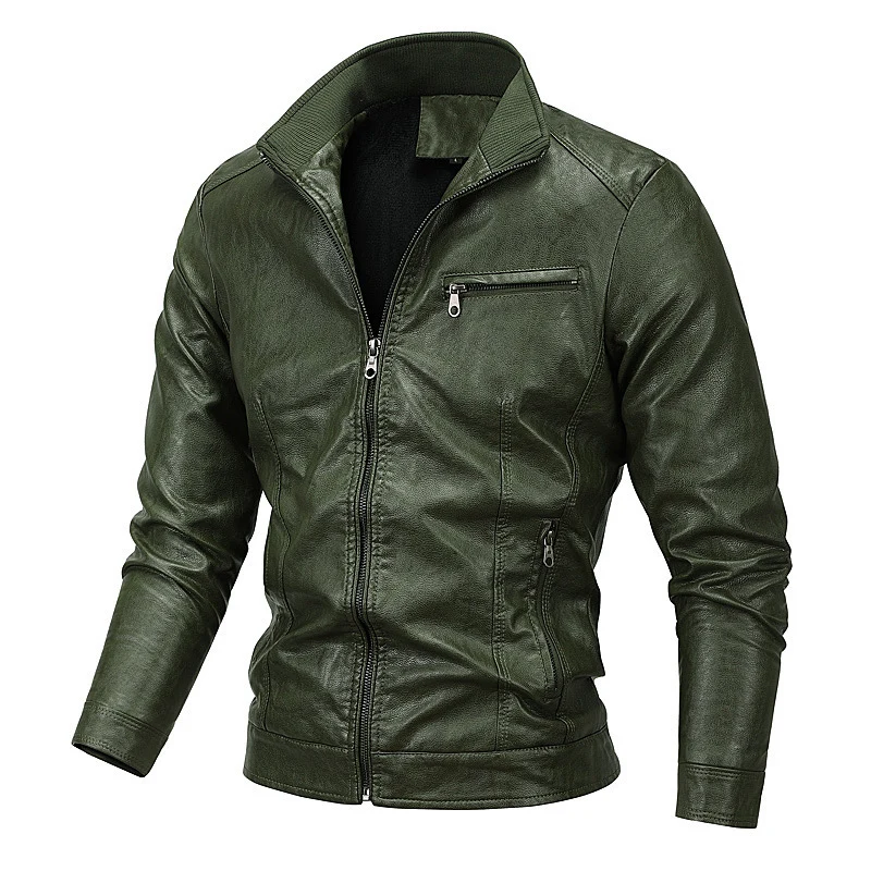 Herren schlanker Kunstleder‑Moto‑Blouson mit Stehkragen und Reißverschluss Nord Taschen