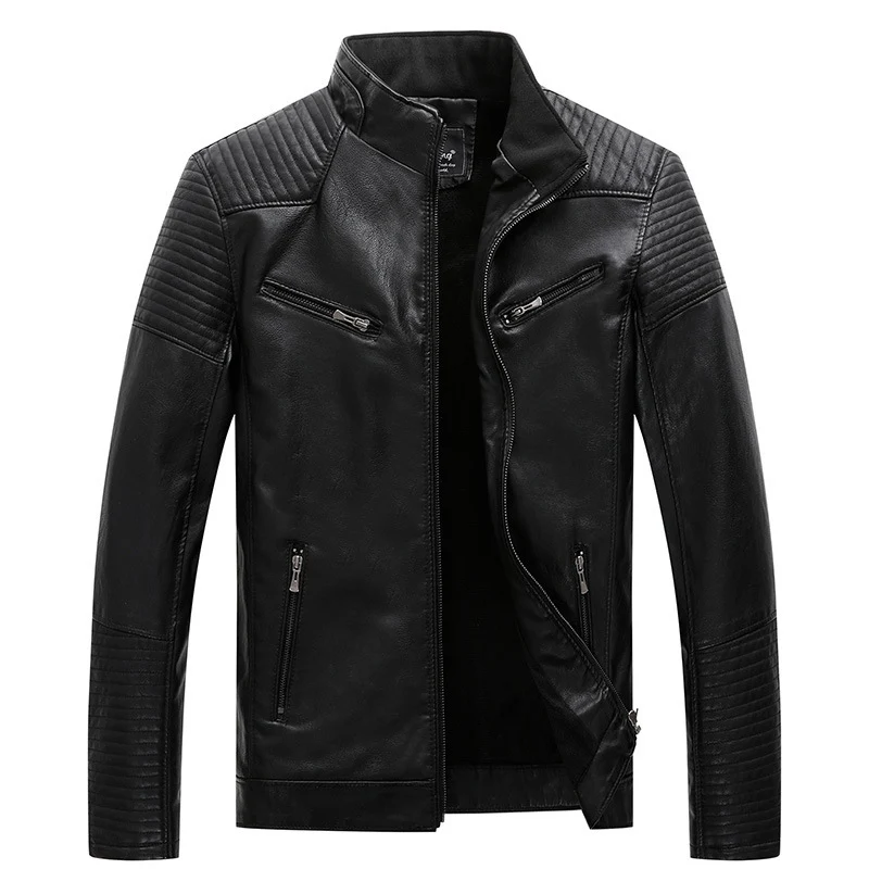 Herren schlanker Kunstleder-Moto-Blouson mit gesteppten Schulter- und Ärmelpaneelen Nord Taschen