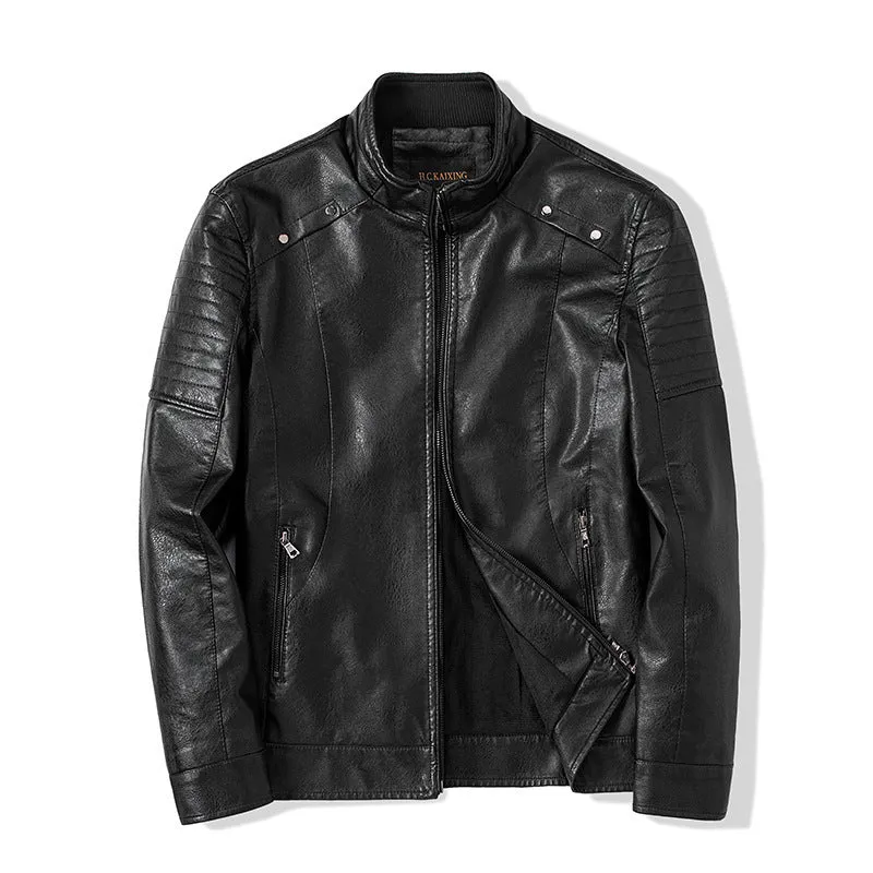 Herren schlanker Kunstleder-Moto-Blouson mit ergonomischen Nähten und Stehkragen Nord Taschen