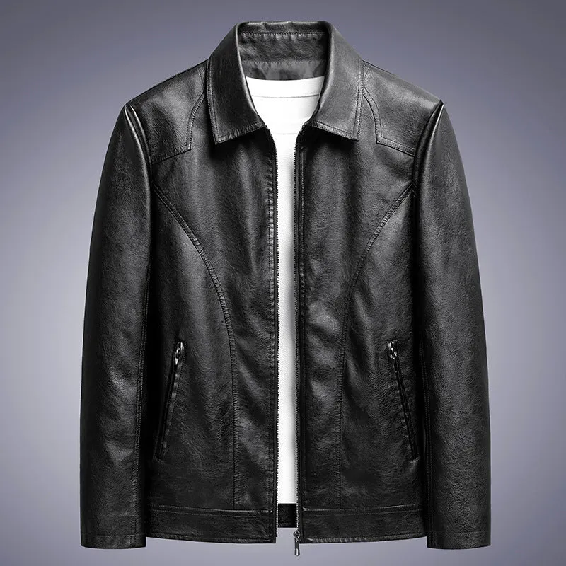Herren schlanker Kunstleder-Fliegerblouson mit Hemdkragen und ergonomischen Nahtdetails Nord Taschen