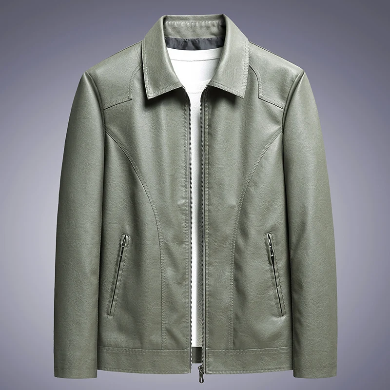 Herren schlanker Kunstleder-Fliegerblouson mit Hemdkragen und ergonomischen Nahtdetails Nord Taschen