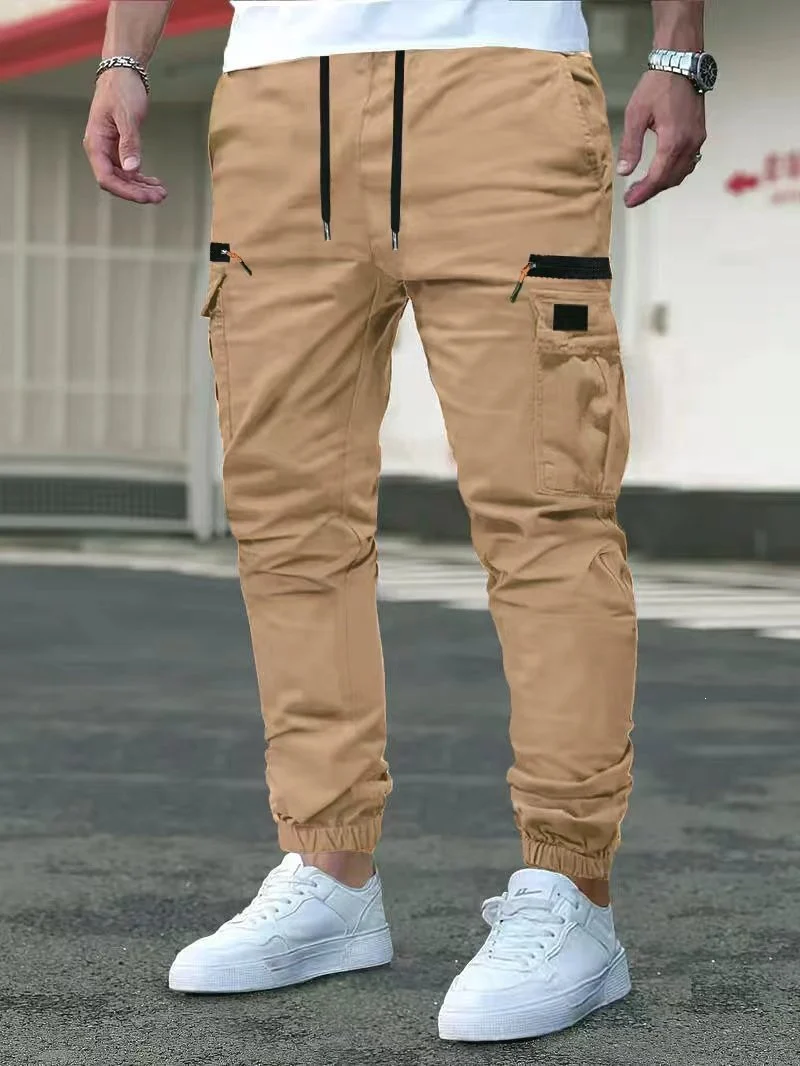 Herren Tapered Cargohose im Joggerstil mit Elastikbund, Tiefer Schritt‑Tasche & Reißverschlusstaschen Nord Taschen