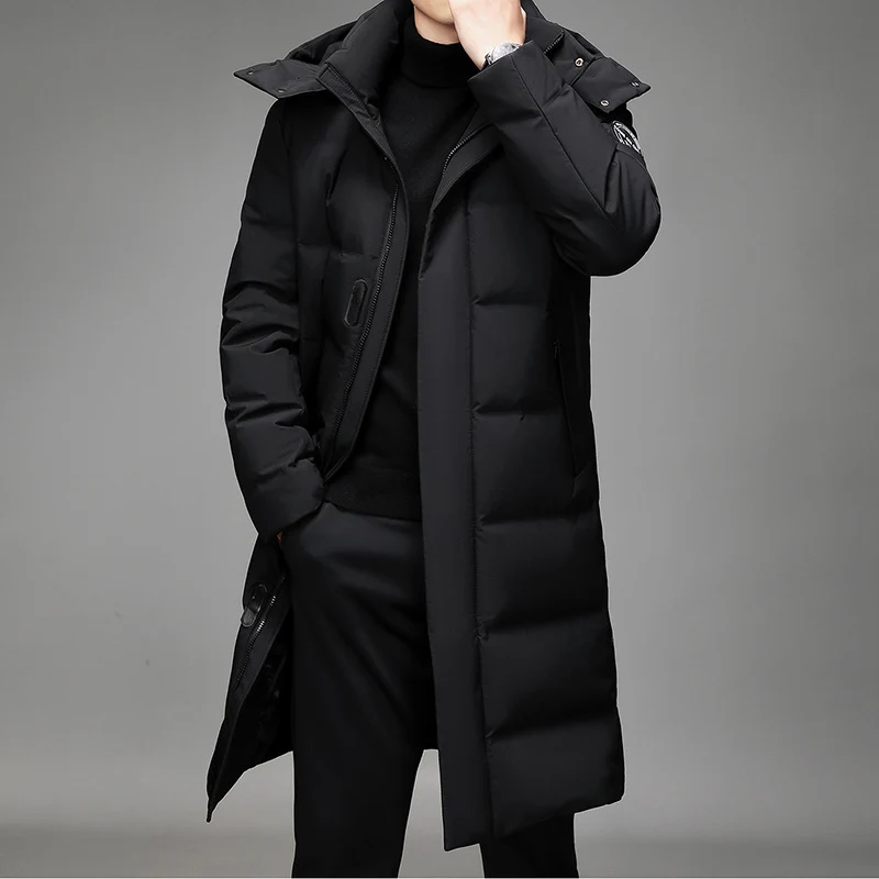 Herren Maxilanger Thermosteppmantel mit hohem Kragen und verdeckter Front Nord Taschen