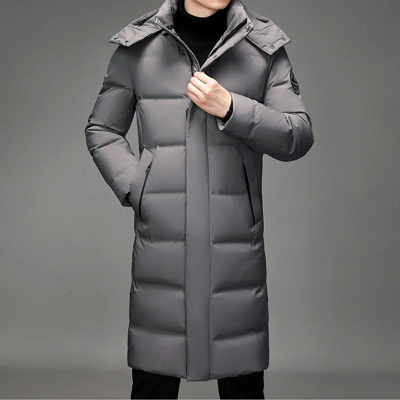 Herren Maxilanger Thermosteppmantel mit hohem Kragen und verdeckter Front Nord Taschen