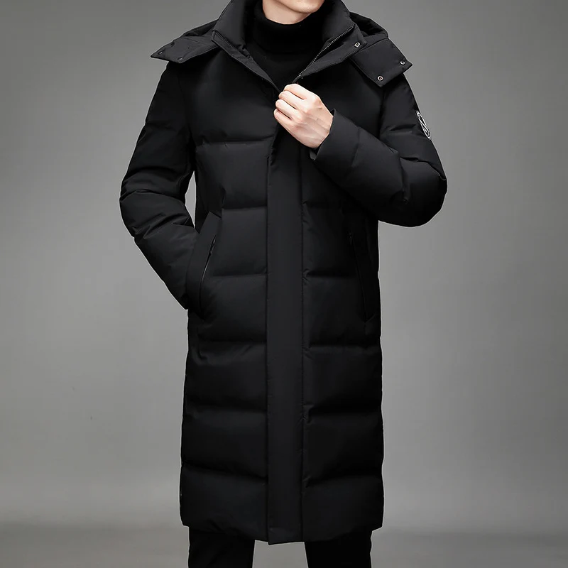 Herren Maxilanger Thermosteppmantel mit hohem Kragen und verdeckter Front Nord Taschen