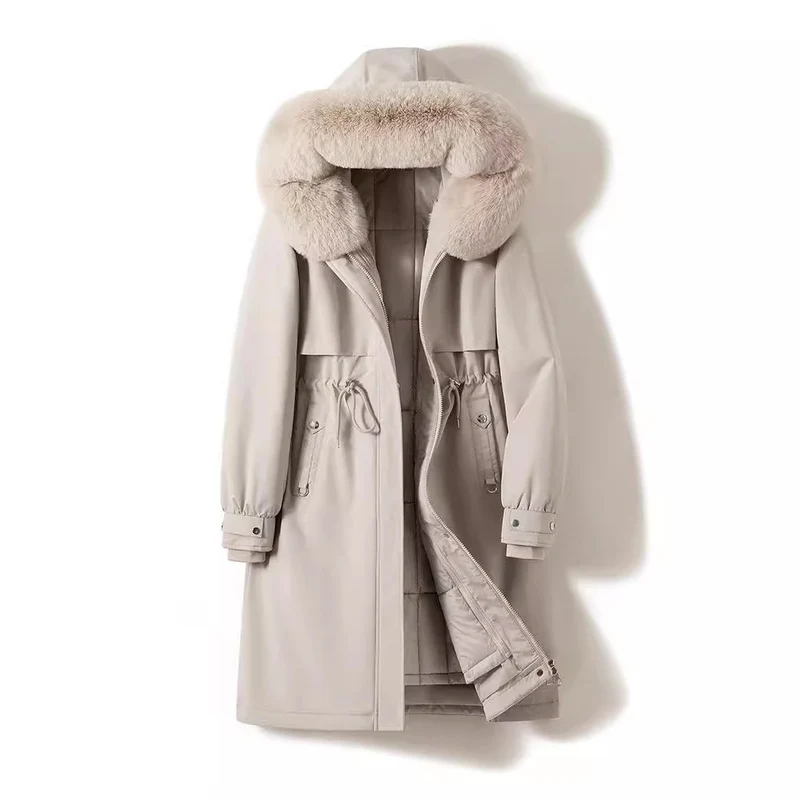 Damen nan langer wasserabweisender Parka mit voluminöser Kunstfellkapuze, taillierbarem Tunnelzug und gesteppter Thermo-Innenjacke Nord Taschen
