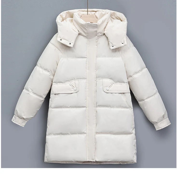 Damen nan langer thermogepolsterter Parka mit abnehmbarer Kapuze, verdecktem Reißverschluss und Klappentaschen Nord Taschen