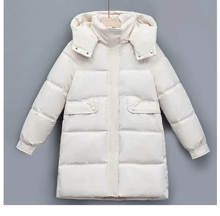 Damen nan langer thermogepolsterter Parka mit abnehmbarer Kapuze, verdecktem Reißverschluss und Klappentaschen Nord Taschen