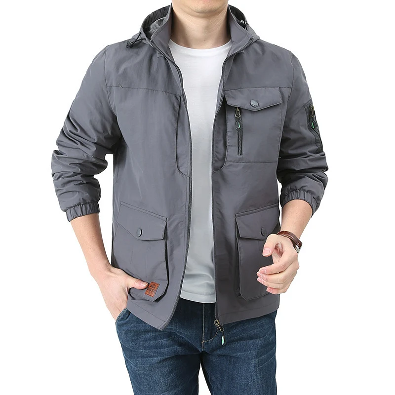 Herren wasserabweisende Kapuzen-Canvas-Fieldjacke mit verdecktem Zweiwege-Reißverschluss, elastischen Ärmelbündchen und Utility-Pattentaschen Nord Taschen
