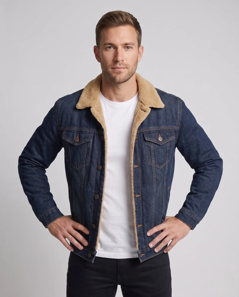 Herren Freizeit Denim Jacke mit Teddy-Fütterung Nord Taschen