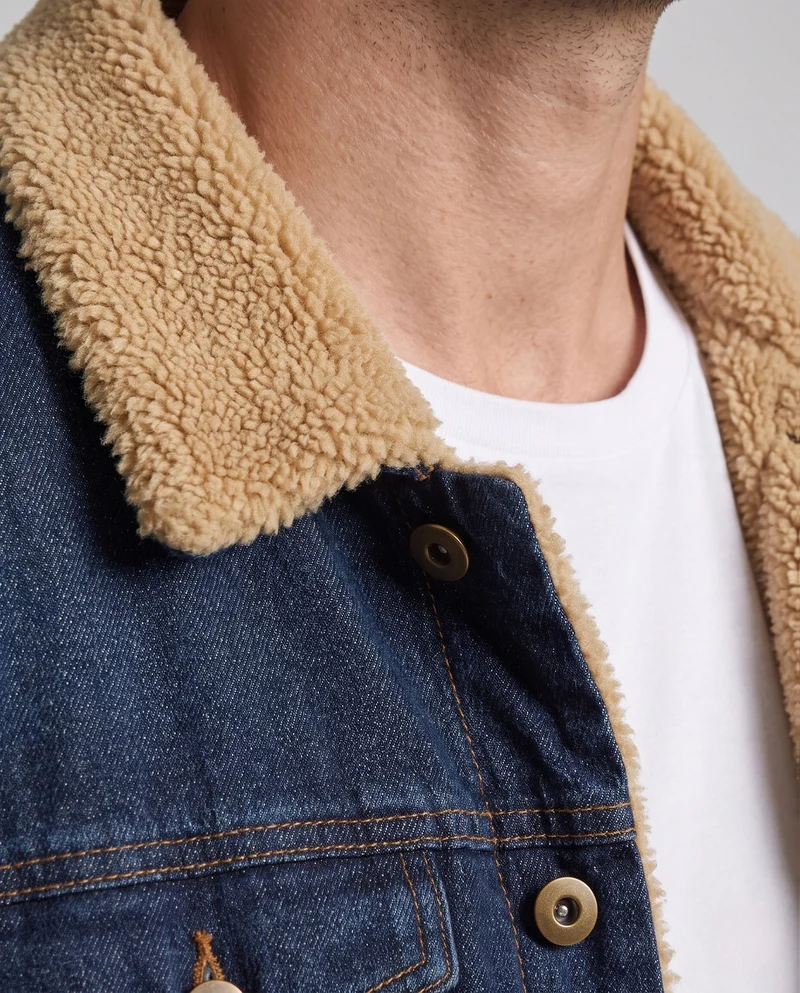 Herren Freizeit Denim Jacke mit Teddy-Fütterung Nord Taschen