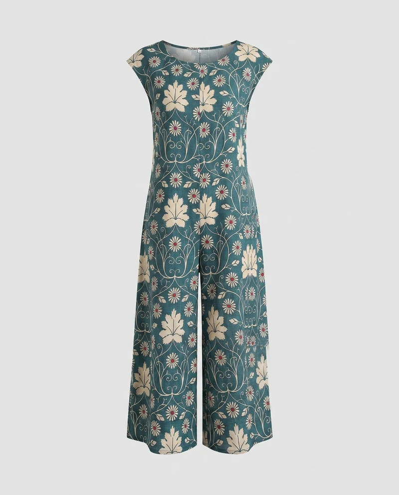 Damen eleganter Jumpsuit mit floralem Druck und weit ausgestelltem Bein