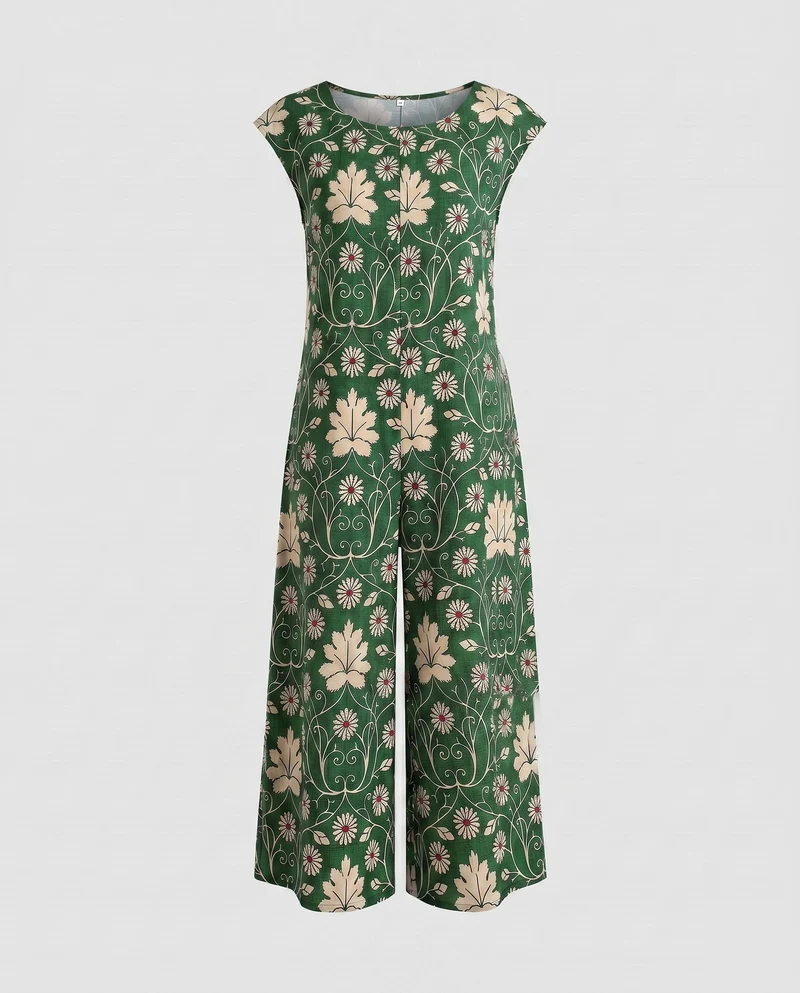 Damen eleganter Jumpsuit mit floralem Druck und weit ausgestelltem Bein