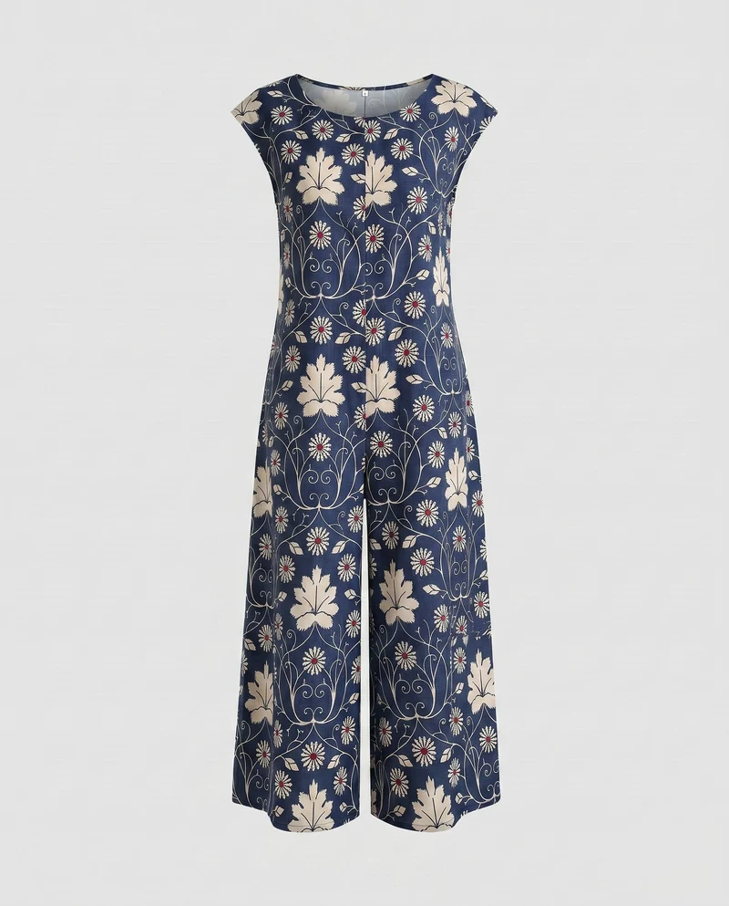 Damen eleganter Jumpsuit mit floralem Druck und weit ausgestelltem Bein