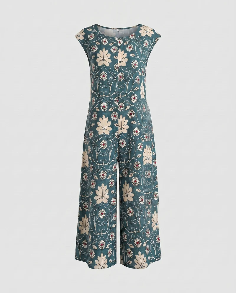 Damen eleganter Jumpsuit mit floralem Druck und weit ausgestelltem Bein