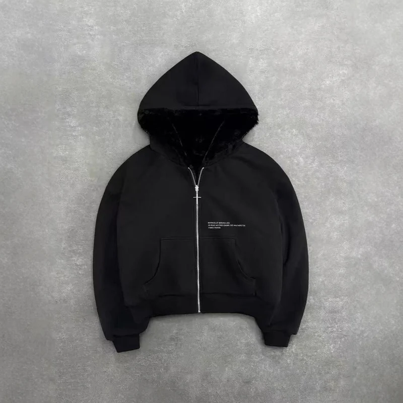 Unisex Kapuzen-Sweatjacke mit Kunstfellfutter, verkürztem Schnitt und Kreuz-Reißverschluss Nord Taschen