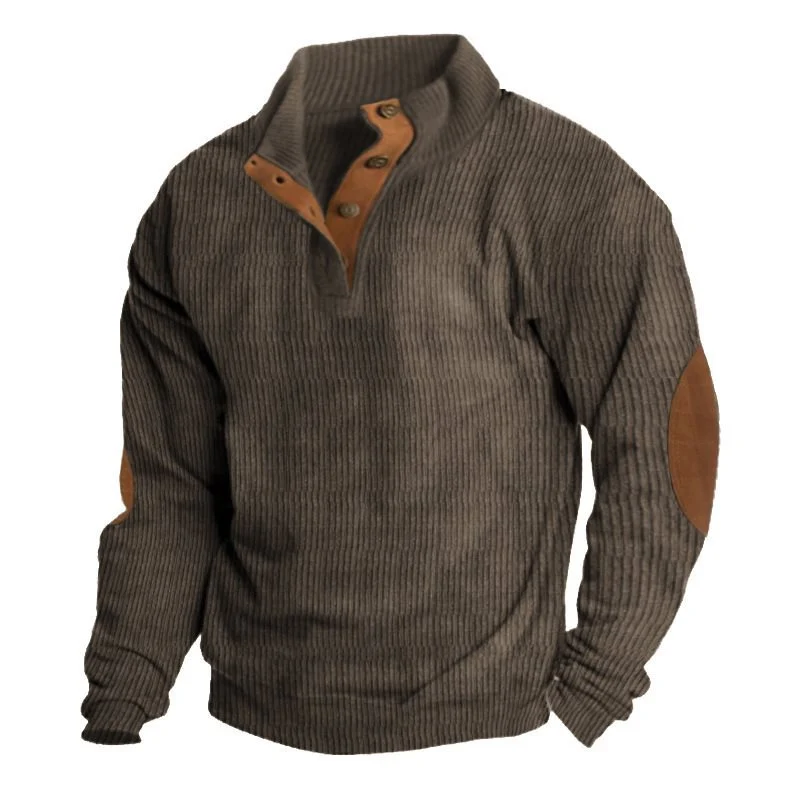Herren Strukturierter Pullover mit Henley-Knopfleiste, Ellbogen-Patches und zweifarbigem Block Nord Taschen