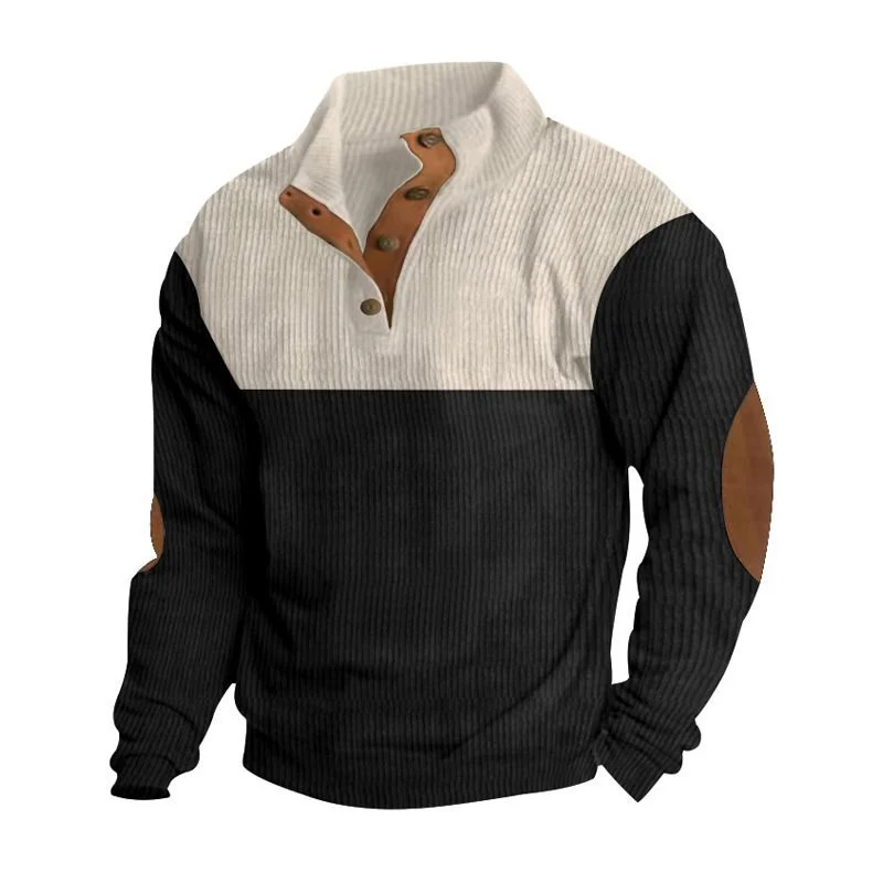 Herren Strukturierter Pullover mit Henley-Knopfleiste, Ellbogen-Patches und zweifarbigem Block Nord Taschen