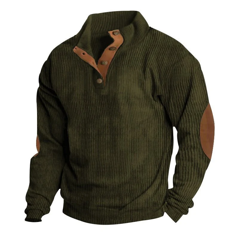 Herren Strukturierter Pullover mit Henley-Knopfleiste, Ellbogen-Patches und zweifarbigem Block Nord Taschen