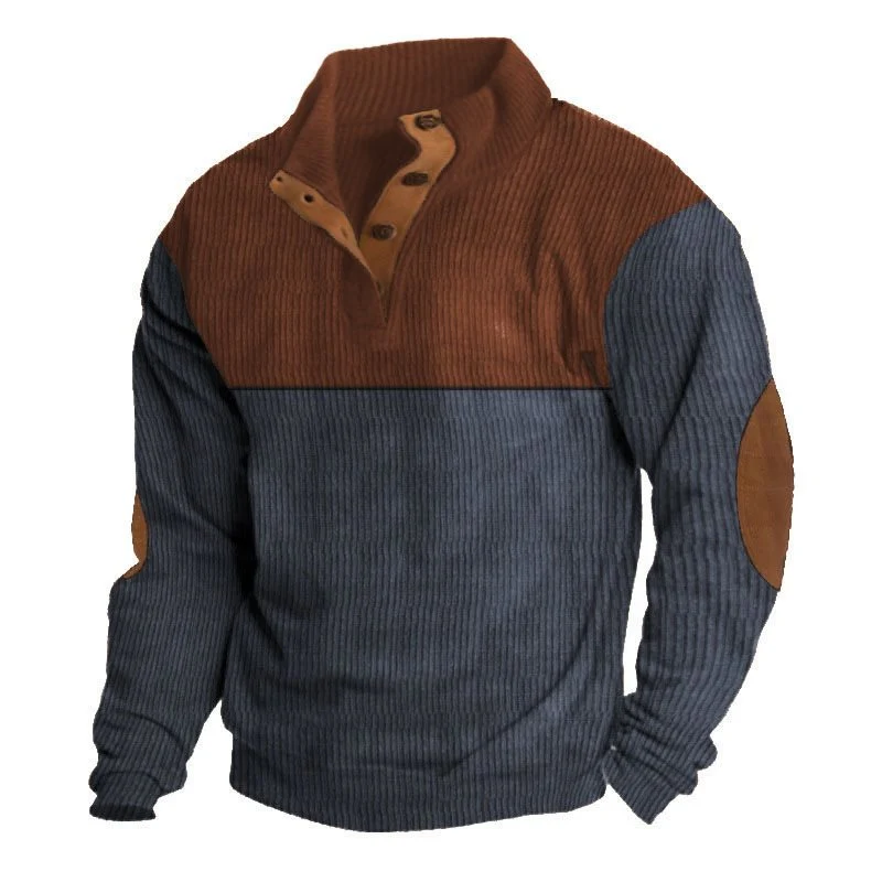 Herren Strukturierter Pullover mit Henley-Knopfleiste, Ellbogen-Patches und zweifarbigem Block Nord Taschen