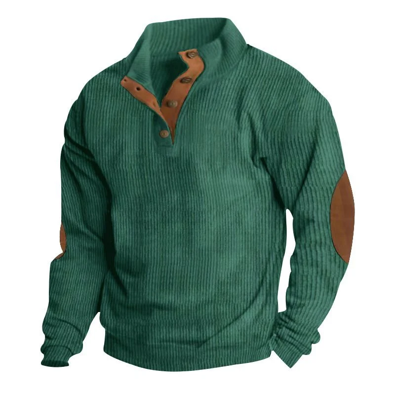 Herren Strukturierter Pullover mit Henley-Knopfleiste, Ellbogen-Patches und zweifarbigem Block Nord Taschen