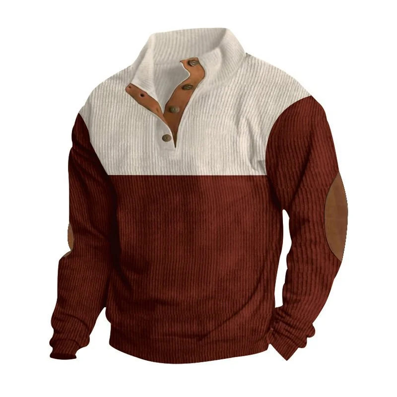 Herren Strukturierter Pullover mit Henley-Knopfleiste, Ellbogen-Patches und zweifarbigem Block Nord Taschen
