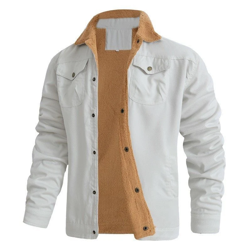 Herren Sherpa-gefütterte Canvas-Truckerjacke mit Teddyfell-Innenfutter und Hemdkragen Nord Taschen