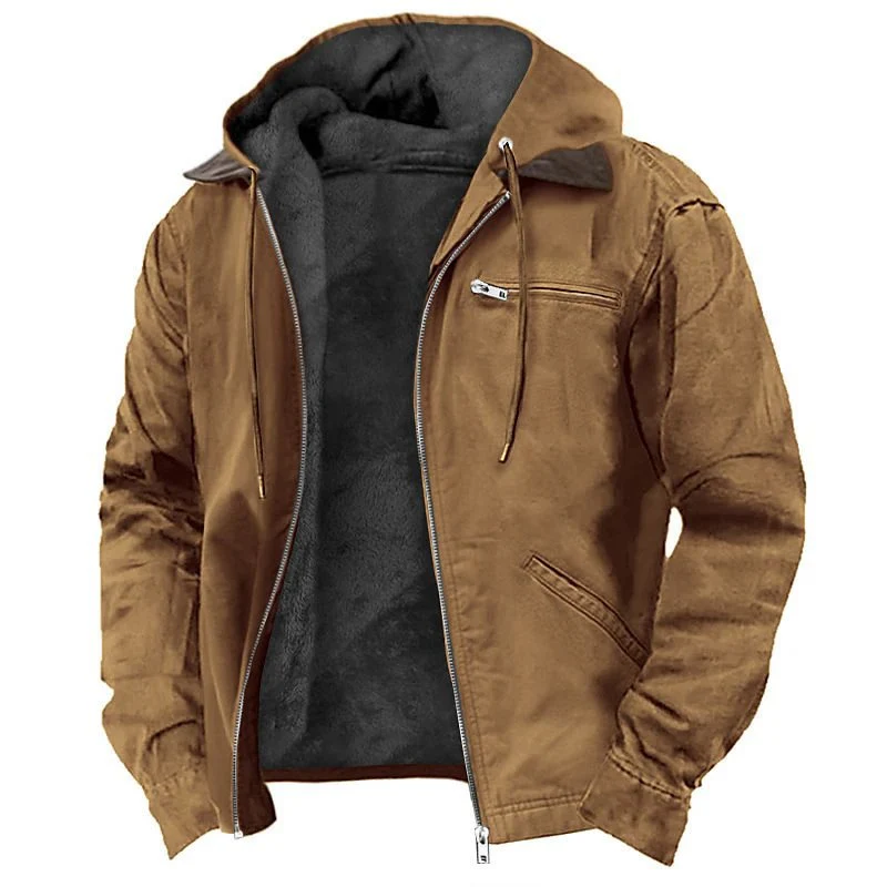 Herren Gefütterte Kapuzenjacke mit Teddyfutter, winddichtem Canvas und Reißverschlusstaschen Nord Taschen
