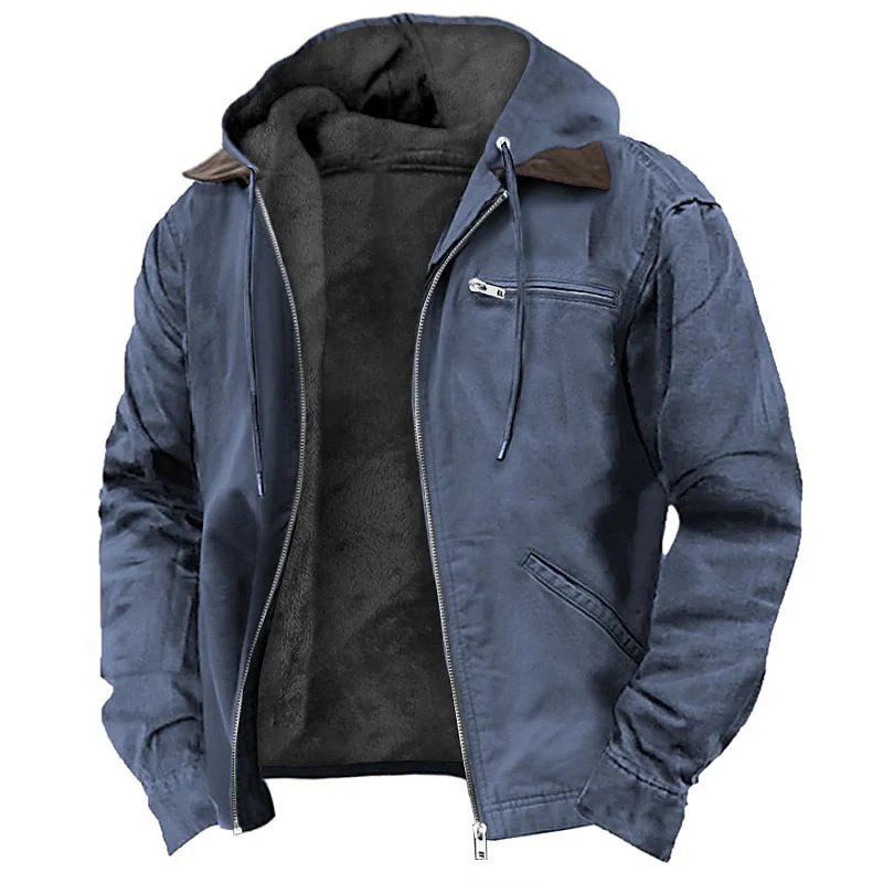 Herren Gefütterte Kapuzenjacke mit Teddyfutter, winddichtem Canvas und Reißverschlusstaschen Nord Taschen