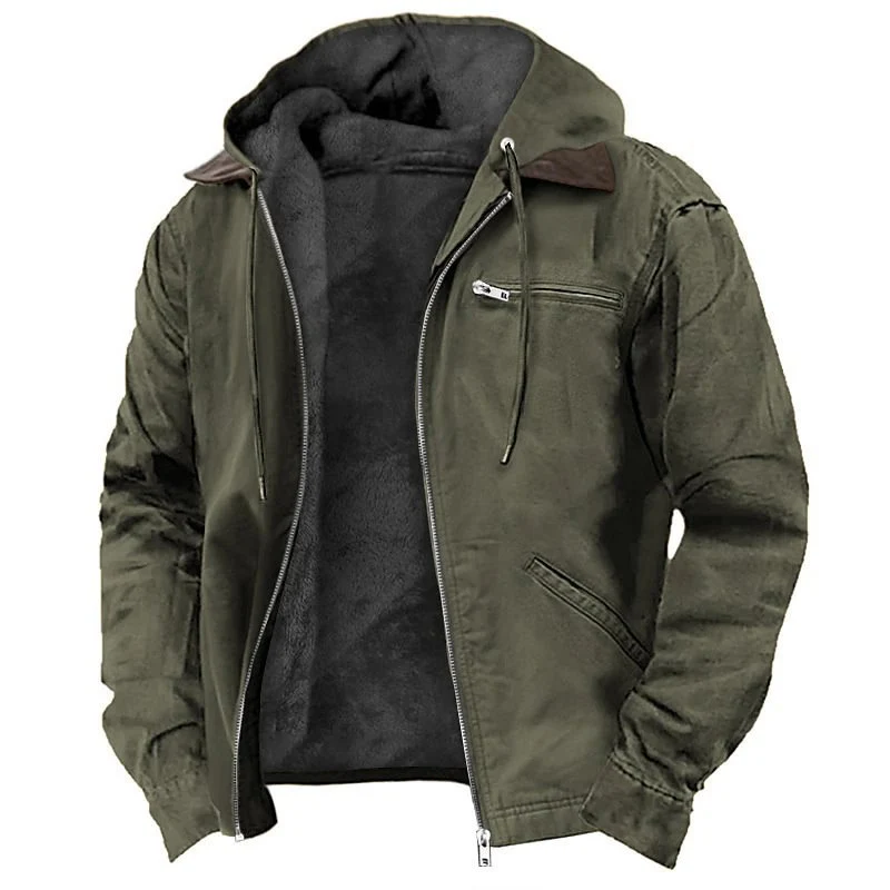 Herren Gefütterte Kapuzenjacke mit Teddyfutter, winddichtem Canvas und Reißverschlusstaschen Nord Taschen