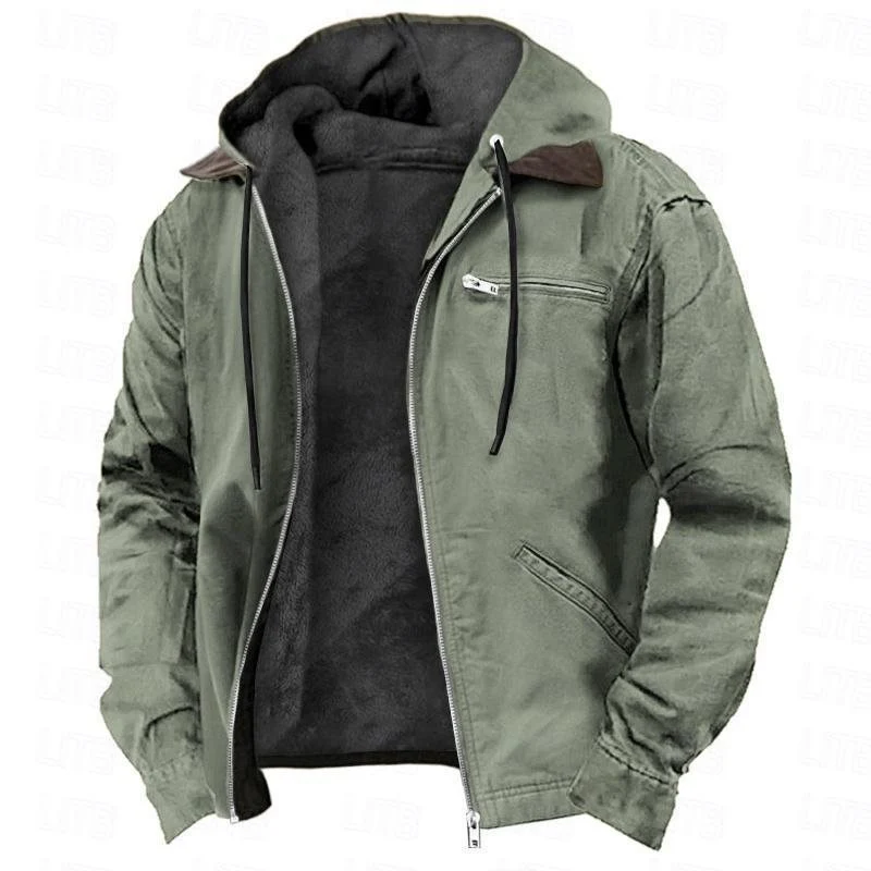Herren Gefütterte Kapuzenjacke mit Teddyfutter, winddichtem Canvas und Reißverschlusstaschen Nord Taschen