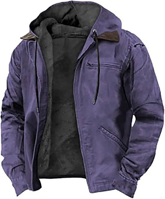 Herren Gefütterte Kapuzenjacke mit Teddyfutter, winddichtem Canvas und Reißverschlusstaschen Nord Taschen
