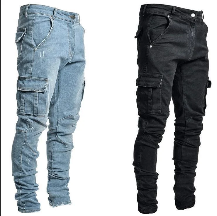 Herren Eng geschnittene Cargo-Jeans mit Stretch und Mehrfach-Taschen Nord Taschen