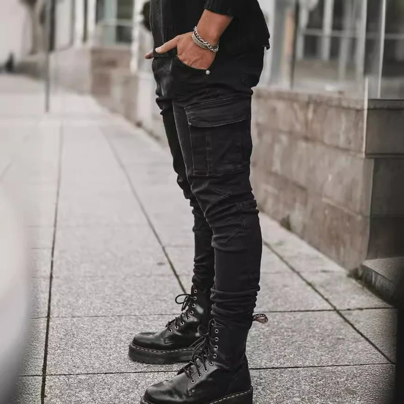 Herren Eng geschnittene Cargo-Jeans mit Stretch und Mehrfach-Taschen Nord Taschen