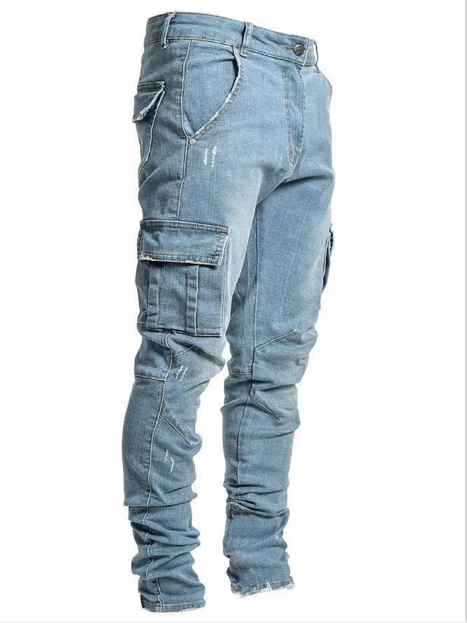 Herren Eng geschnittene Cargo-Jeans mit Stretch und Mehrfach-Taschen Nord Taschen