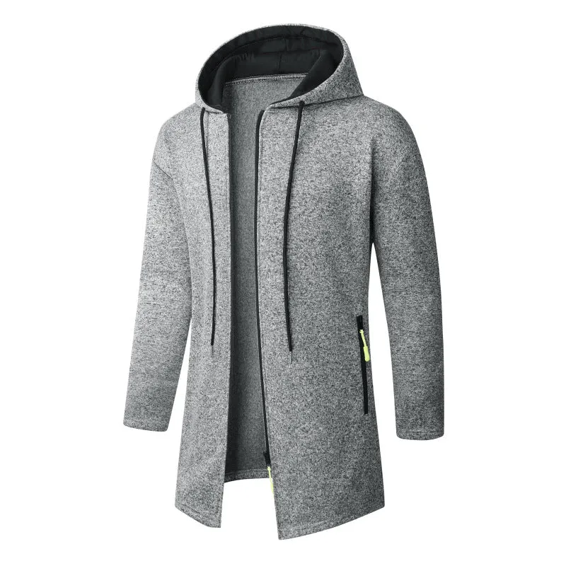 Herren Langer Strick-Kapuzenmantel mit Reißverschluss, Fleece-Innenseite & seitlichen Reißverschlusstaschen Nord Taschen