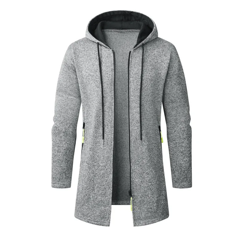 Herren Langer Strick-Kapuzenmantel mit Reißverschluss, Fleece-Innenseite & seitlichen Reißverschlusstaschen Nord Taschen