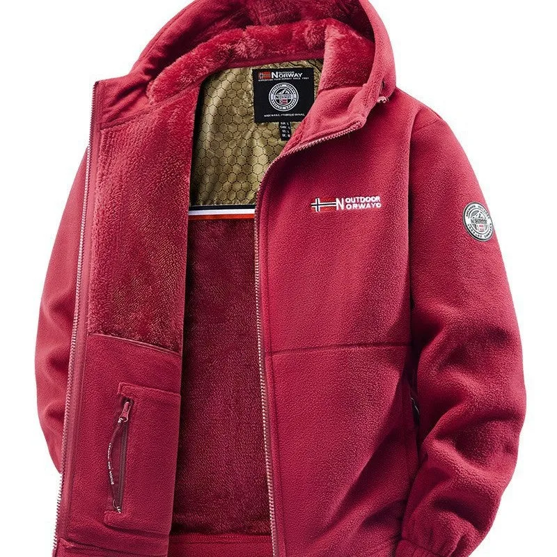 Herren Kuschelige Fleece‑Kapuzenjacke mit Teddyfutter, windabweisend und Reißverschlusstaschen Nord Taschen