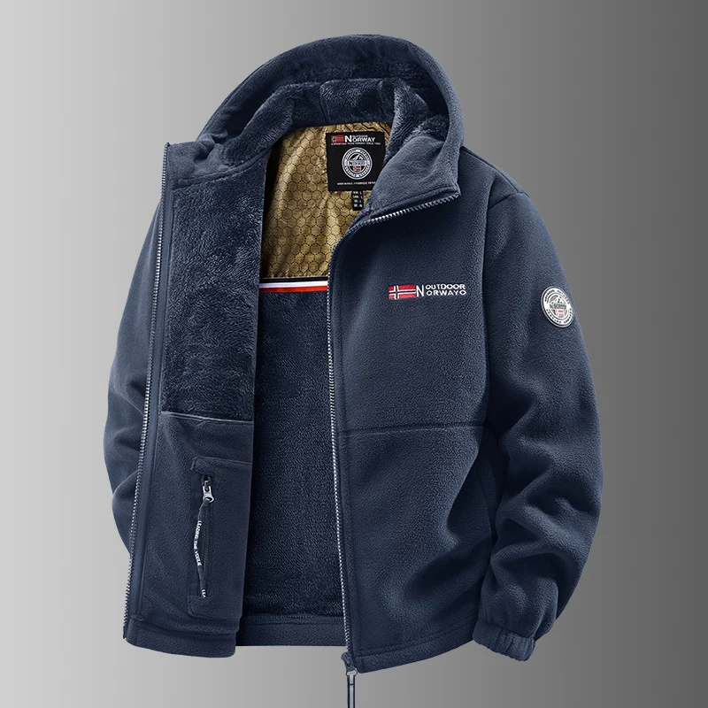 Herren Kuschelige Fleece‑Kapuzenjacke mit Teddyfutter, windabweisend und Reißverschlusstaschen Nord Taschen